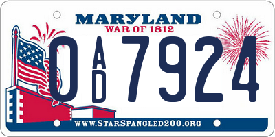 MD license plate 0AD7924