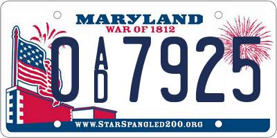 MD license plate 0AD7925