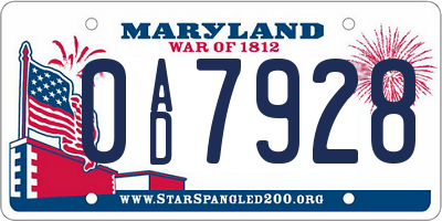 MD license plate 0AD7928