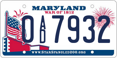 MD license plate 0AD7932