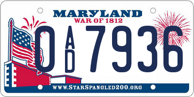 MD license plate 0AD7936
