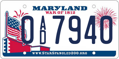 MD license plate 0AD7940