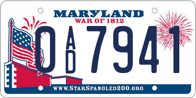 MD license plate 0AD7941