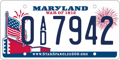 MD license plate 0AD7942