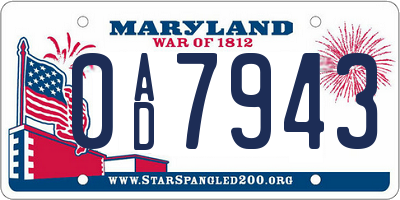 MD license plate 0AD7943