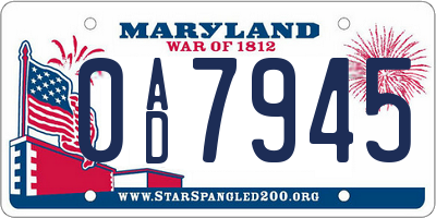 MD license plate 0AD7945