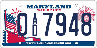 MD license plate 0AD7948