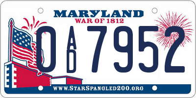 MD license plate 0AD7952