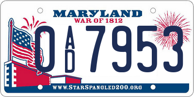 MD license plate 0AD7953