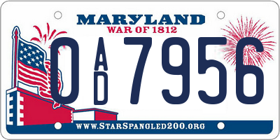 MD license plate 0AD7956