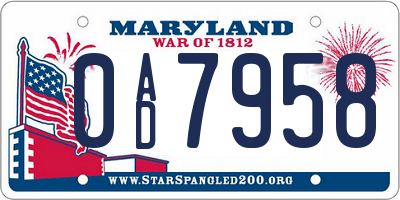 MD license plate 0AD7958