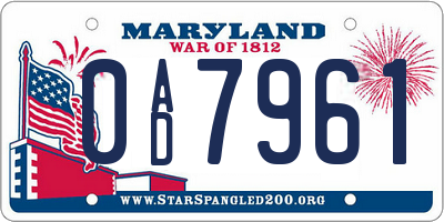 MD license plate 0AD7961