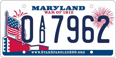 MD license plate 0AD7962