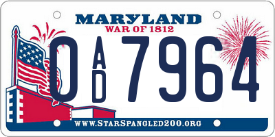 MD license plate 0AD7964