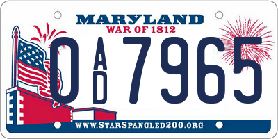 MD license plate 0AD7965