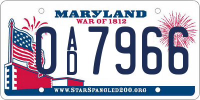 MD license plate 0AD7966