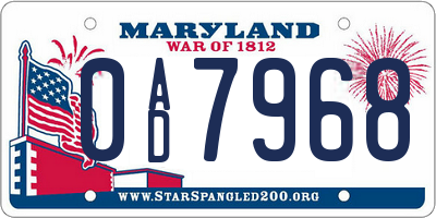 MD license plate 0AD7968