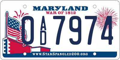 MD license plate 0AD7974
