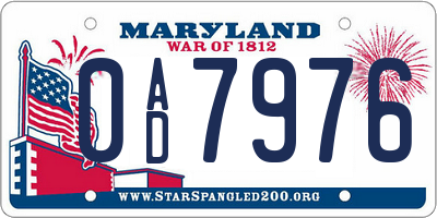 MD license plate 0AD7976