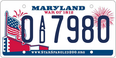 MD license plate 0AD7980