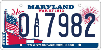 MD license plate 0AD7982
