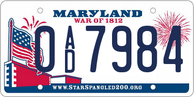 MD license plate 0AD7984