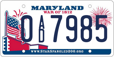 MD license plate 0AD7985