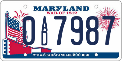 MD license plate 0AD7987