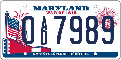 MD license plate 0AD7989