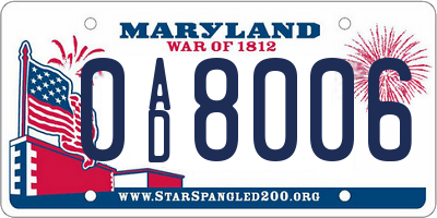 MD license plate 0AD8006