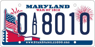 MD license plate 0AD8010