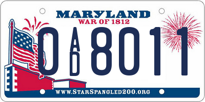 MD license plate 0AD8011
