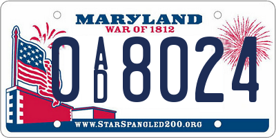MD license plate 0AD8024
