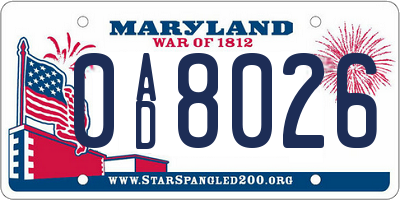 MD license plate 0AD8026