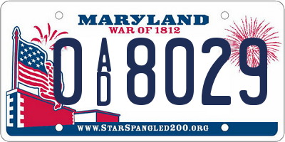 MD license plate 0AD8029
