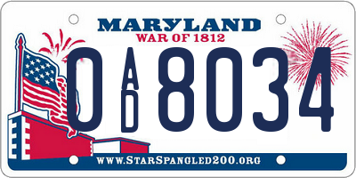 MD license plate 0AD8034