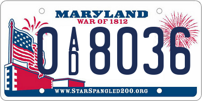 MD license plate 0AD8036