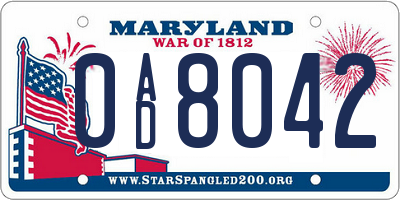 MD license plate 0AD8042