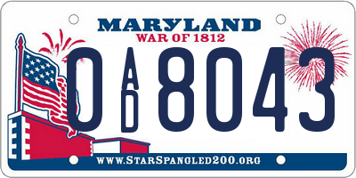MD license plate 0AD8043