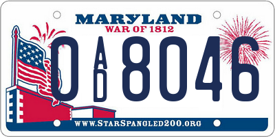 MD license plate 0AD8046