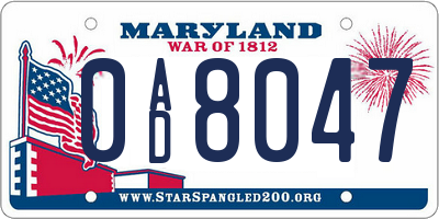 MD license plate 0AD8047