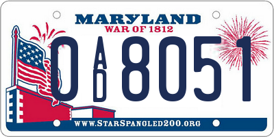 MD license plate 0AD8051