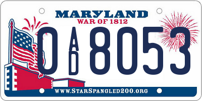 MD license plate 0AD8053