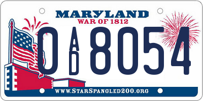 MD license plate 0AD8054