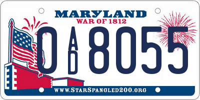 MD license plate 0AD8055