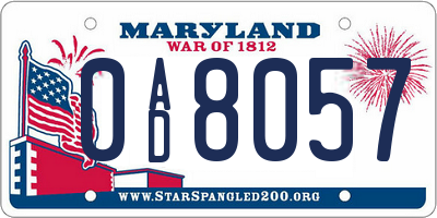 MD license plate 0AD8057