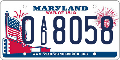 MD license plate 0AD8058