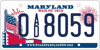 MD license plate 0AD8059