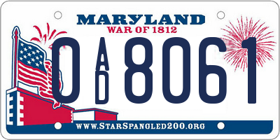 MD license plate 0AD8061