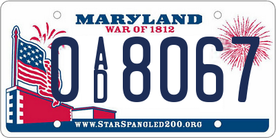 MD license plate 0AD8067